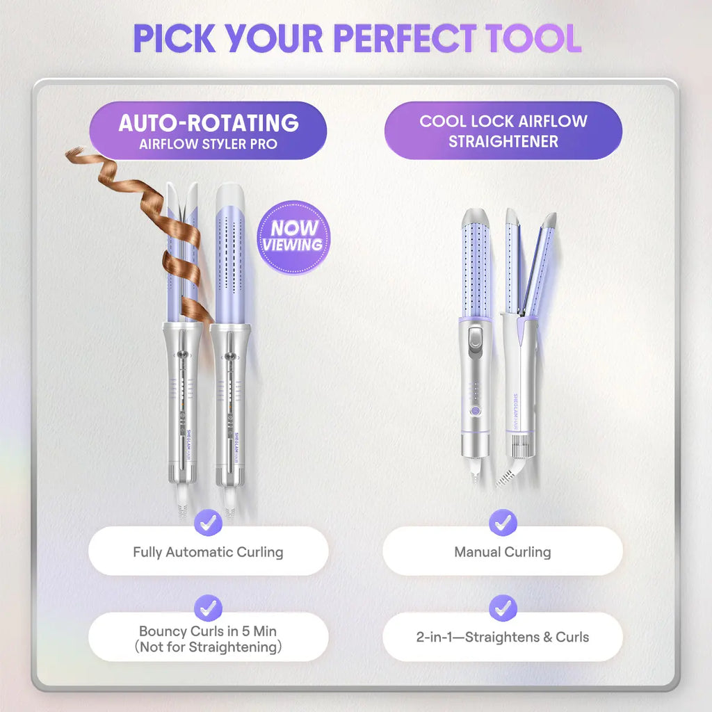 SHEGLAM HAIR One Touch Airflow Styler Pro-Silver Purple, Cool Air Auto-Rotating Curling Iron, 5 Min Quick Styling, 360° Cooling Airflow, One Touch, Long-Lasting, 5 Temps, Anti-Scald, Auto Off, for All Hair Types - US Plug-Coachella-#