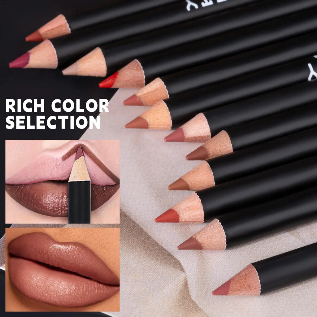 Easy Coloring Lip Liner Pencil Set, 12Pcs/Box Matte Lip Liners, Long-Lasting Matte Lipliner for All Occasions, Lip Makeup Cosmetic Kit, Lip Product, Lipstick Liner #GLOBAL PICKS