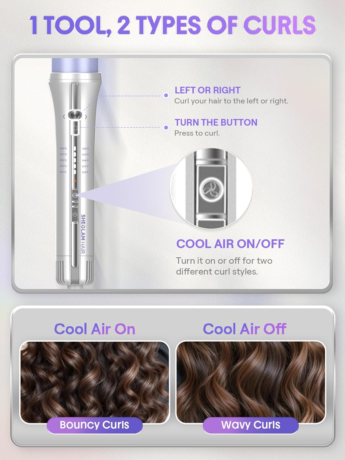 One Touch Airflow Styler Pro1.25 Inch Automatic Rotating 3.0 Cool Air Technology for No-Wait, Curling Iron, Bouncy & Long-Lasting Curls, Zero Burn Risk, 5 Temp Settings