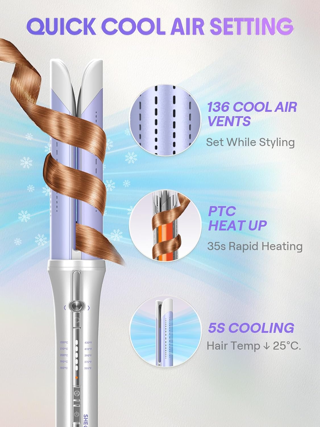 One Touch Airflow Styler Pro1.25 Inch Automatic Rotating 3.0 Cool Air Technology for No-Wait, Curling Iron, Bouncy & Long-Lasting Curls, Zero Burn Risk, 5 Temp Settings