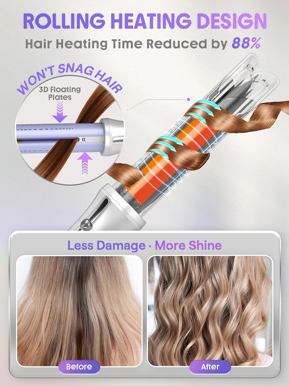One Touch Airflow Styler Pro1.25 Inch Automatic Rotating 3.0 Cool Air Technology for No-Wait, Curling Iron, Bouncy & Long-Lasting Curls, Zero Burn Risk, 5 Temp Settings
