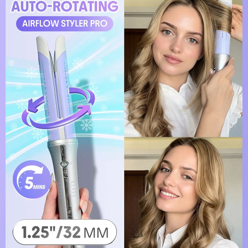 SHEGLAM HAIR One Touch Airflow Styler Pro-Silver Purple, Cool Air Auto-Rotating Curling Iron, 5 Min Quick Styling, 360° Cooling Airflow, One Touch, Long-Lasting, 5 Temps, Anti-Scald, Auto Off, for All Hair Types - US Plug-Coachella-#